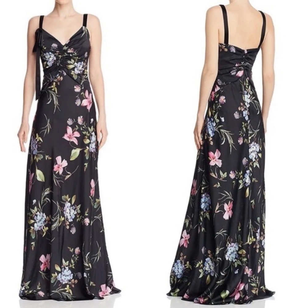 Jill Stuart Black Satin Floral Print gown